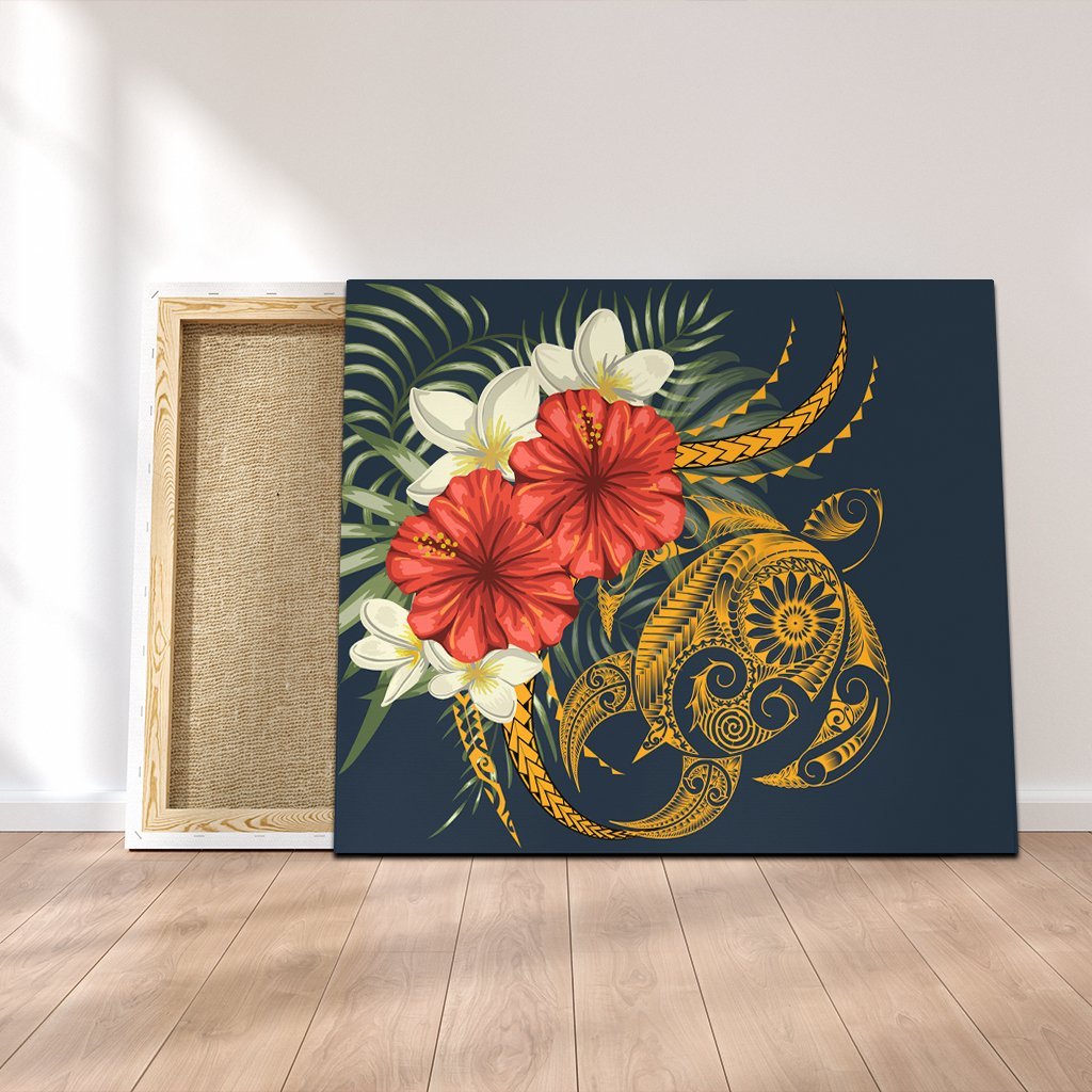 Hawaii Turtle Polynesian Tropical Hibiscus Plumeria Canvas - AH Canvas Poly-cotton - Polynesian Pride