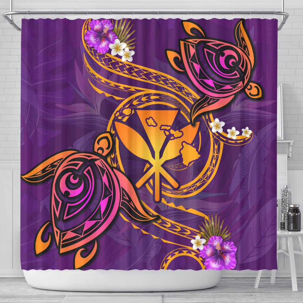 Hawaii Turtle Polynesian Violet Shower Curtain - Tee Style - AH 177 x 172 (cm) Purple - Polynesian Pride