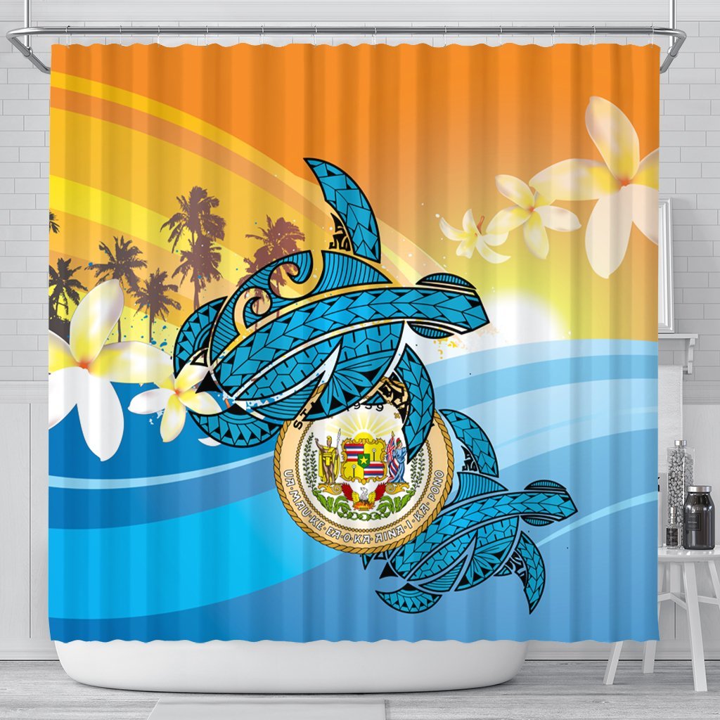 Hawaii Turtle Sea Cost Of Arm Shower Curtain - AH 177 x 172 (cm) Black - Polynesian Pride