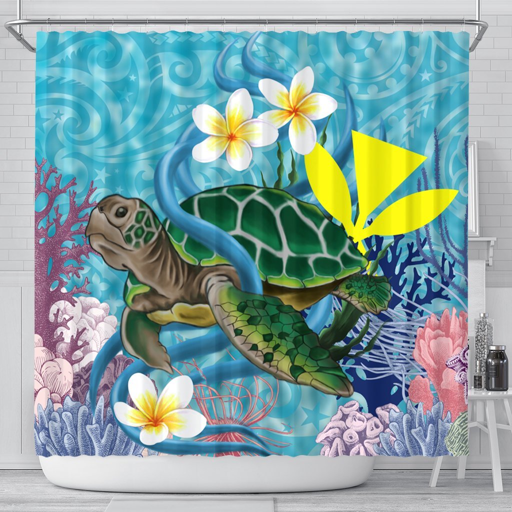 Hawaii Turtle Sea Cotral Polynesian Shower Curtain - AH 177 x 172 (cm) Black - Polynesian Pride