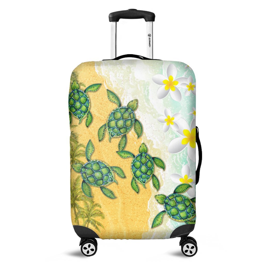 Hawaii Turtle Sea Hibiscus Coconut Tree Luggage Covers - AH Black - Polynesian Pride