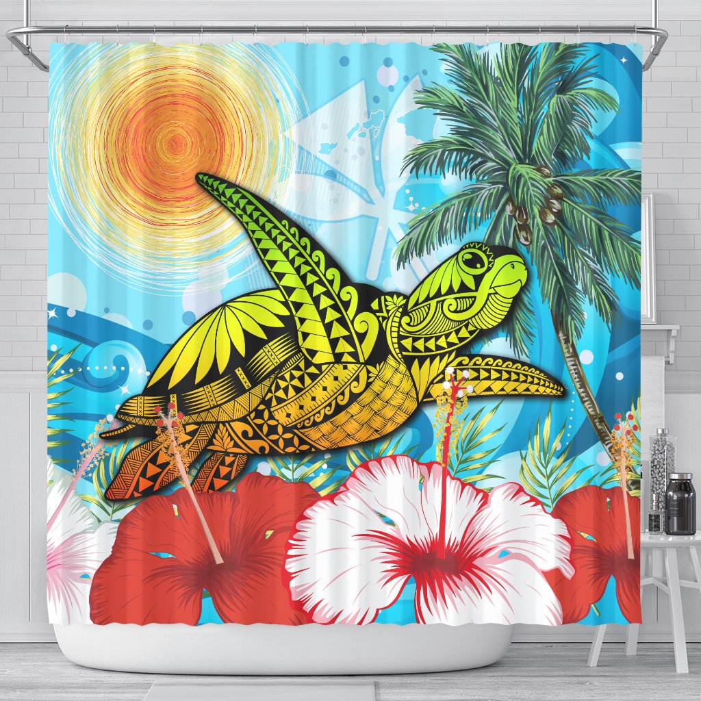 Hawaii Turtle Sea Hibiscus Shower Curtain - Sun Style 177 x 172 (cm) Blue - Polynesian Pride