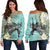 Hawaii Turtle Sea Plumeria Women's Off Shoulder Sweater - AH Black - Polynesian Pride