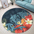 Hawaii Turtle Shark Manta Ray Hibiscus Plumeria Round Carpet - AH - Polynesian Pride