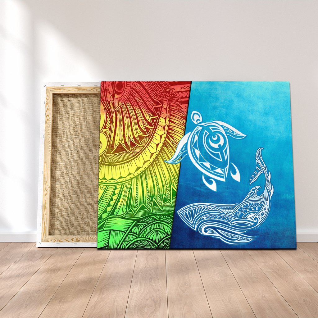 Hawaii Turtle Shark Polynesian And Sea Canvas - AH Canvas Poly-cotton - Polynesian Pride