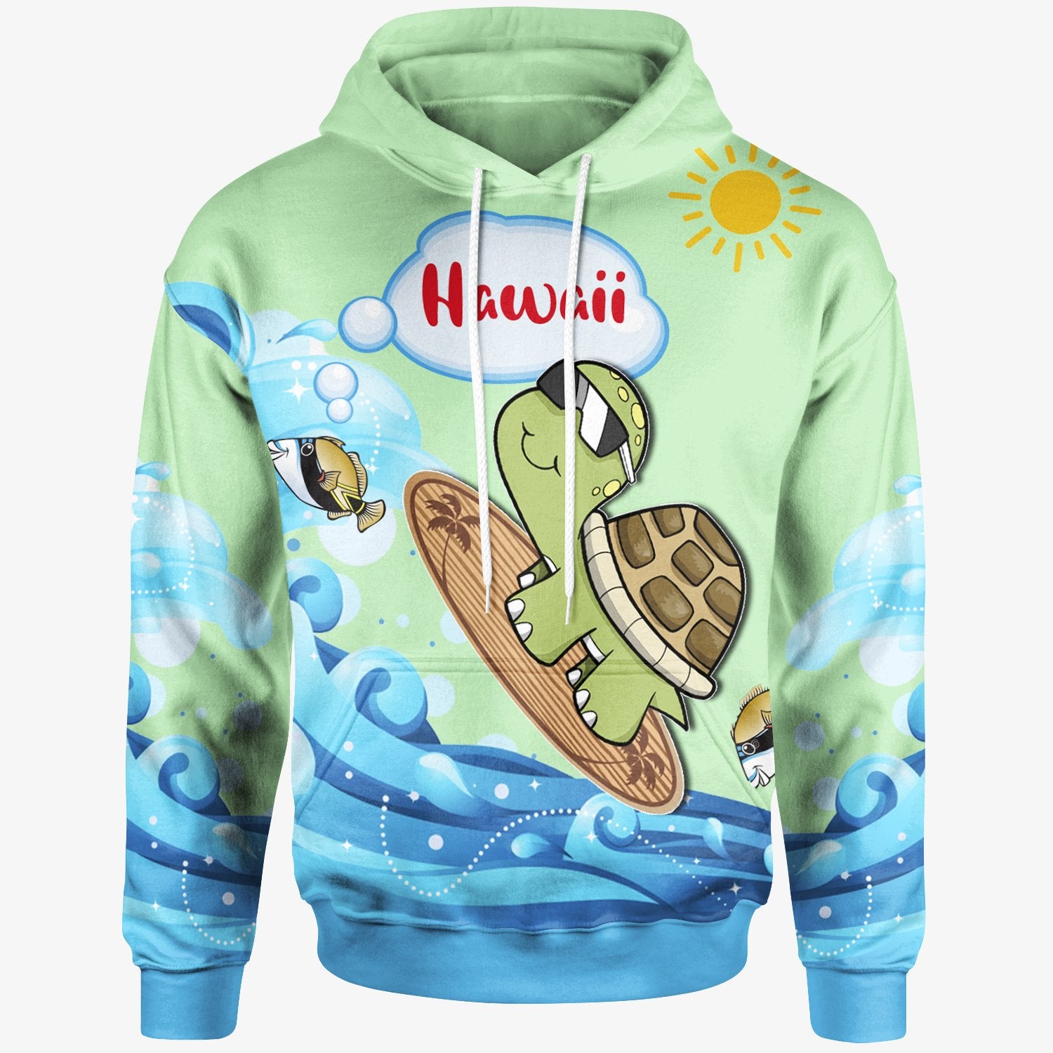 Hawaii Hoodie Turtle Surfing Unisex Green - Polynesian Pride