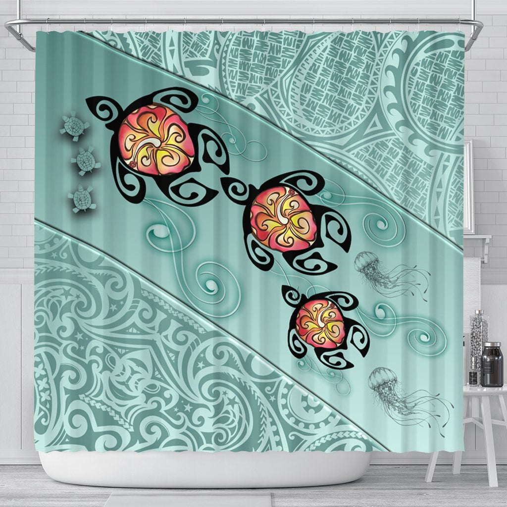 Hawaii Turtle Swimming Tribal Polynesian Shower Curtain - AH - Min Style 177 x 172 (cm) Black - Polynesian Pride
