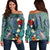 Hawaii Turtle Tropical Art Women's Off Shoulder Sweater - Hela Style - AH Black - Polynesian Pride