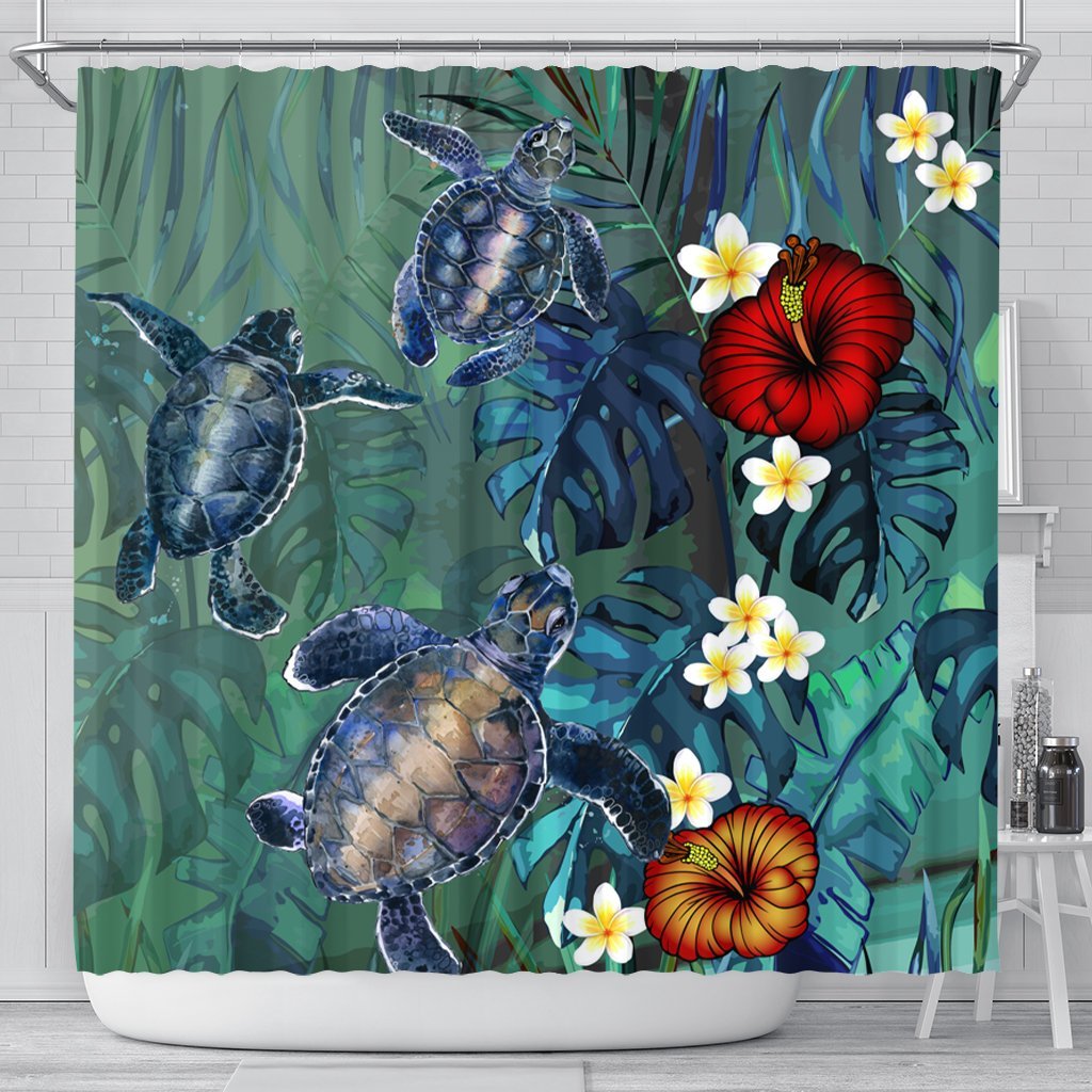 Hawaii Turtle Tropical Art Shower Curtain - Hela Style - AH 177 x 172 (cm) Black - Polynesian Pride