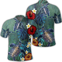 Hawaii Turtle Tropical Art Polo Shirt Hela Style Unisex Black - Polynesian Pride