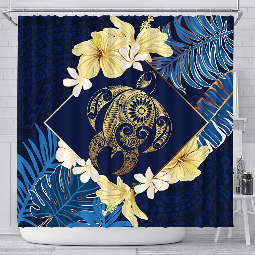 Hawaii Turtle Tropical Shower Curtain - Taha Style - AH 177 x 172 (cm) Black - Polynesian Pride