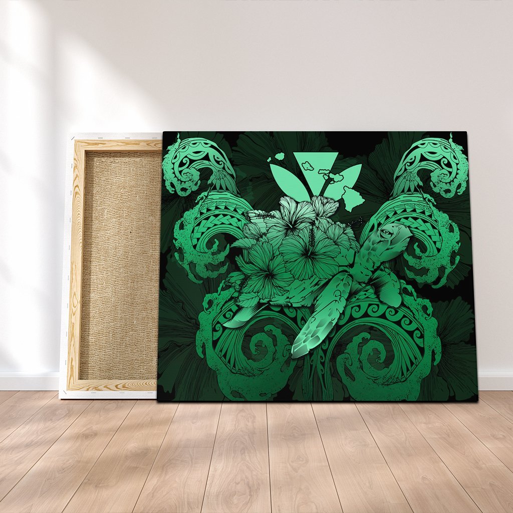 Hawaii Turtle Wave Polynesian Canvas - Hey Style Green Pastel - AH Canvas Poly-cotton - Polynesian Pride