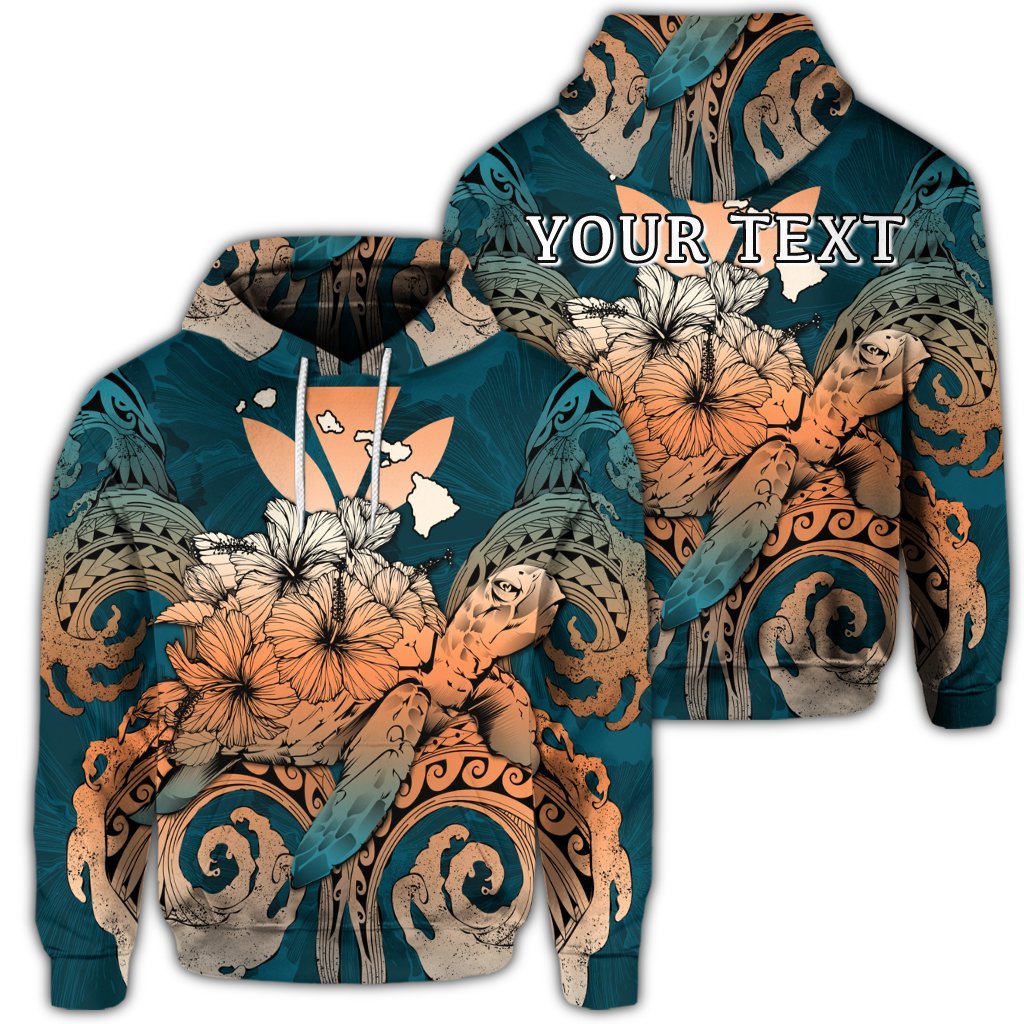 Custom Hawaii Turtle Wave Polynesian Hoodie Hey Style Orange Unisex Art - Polynesian Pride