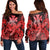 Hawaii Turtle Wave Polynesian Women's Off Shoulder Sweater - Hey Style Red - AH Black - Polynesian Pride