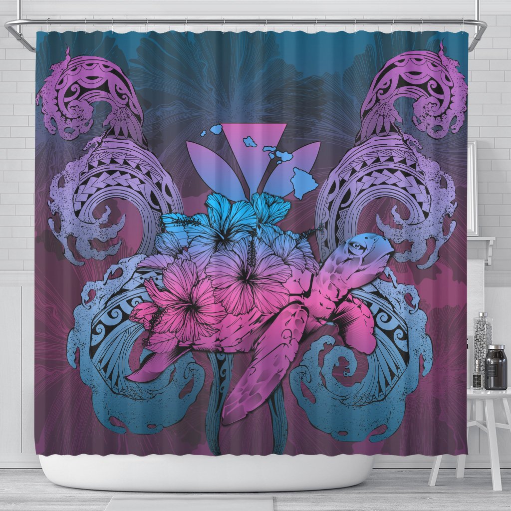 Hawaii Turtle Wave Polynesian Shower Curtain - Hey Style Blue 177 x 172 (cm) Blue - Polynesian Pride