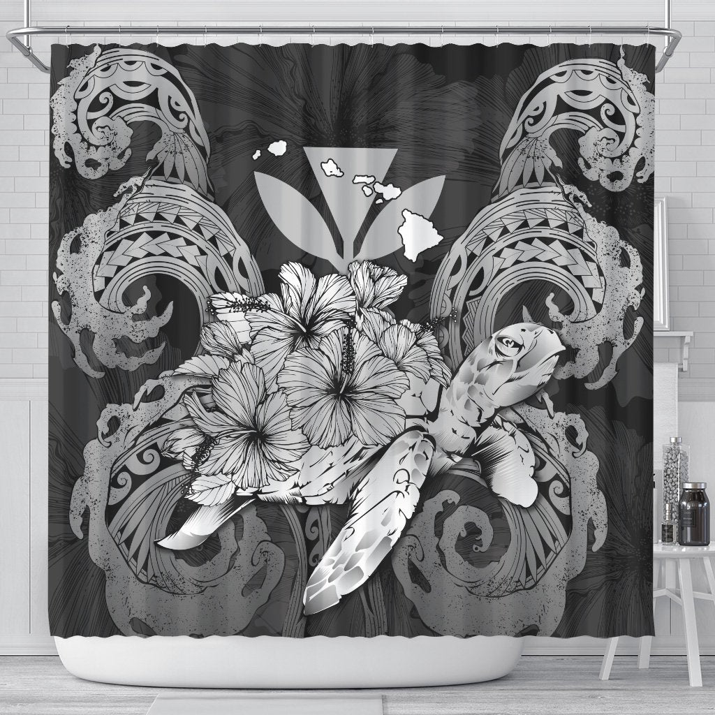 Hawaii Turtle Wave Polynesian Shower Curtain - Hey Style Gray 177 x 172 (cm) Gray - Polynesian Pride