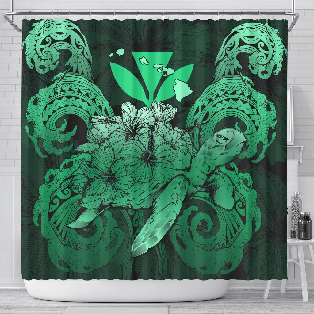 Hawaii Turtle Wave Polynesian Shower Curtain - Hey Style Green 177 x 172 (cm) Green - Polynesian Pride