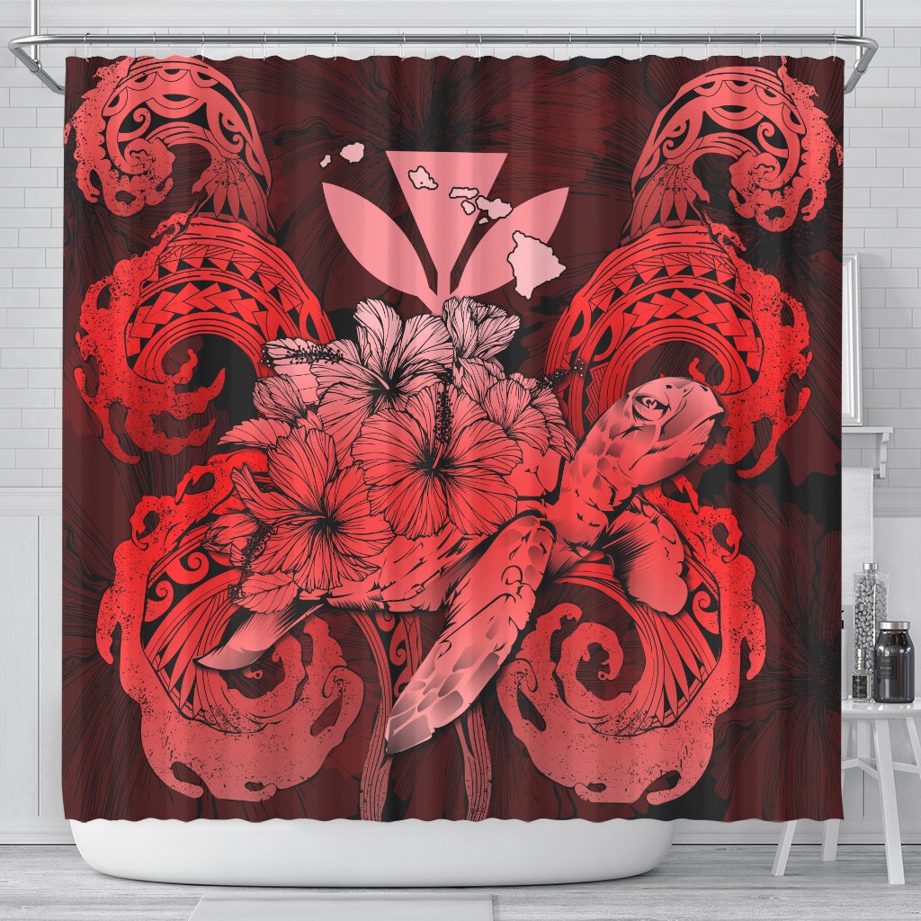 Hawaii Turtle Wave Polynesian Shower Curtain - Hey Style Red 177 x 172 (cm) Red - Polynesian Pride