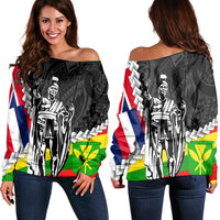 Hawaii Two Flag Kanaka Maoli King Polynesian Women's Off Shoulder Sweater Black - Polynesian Pride