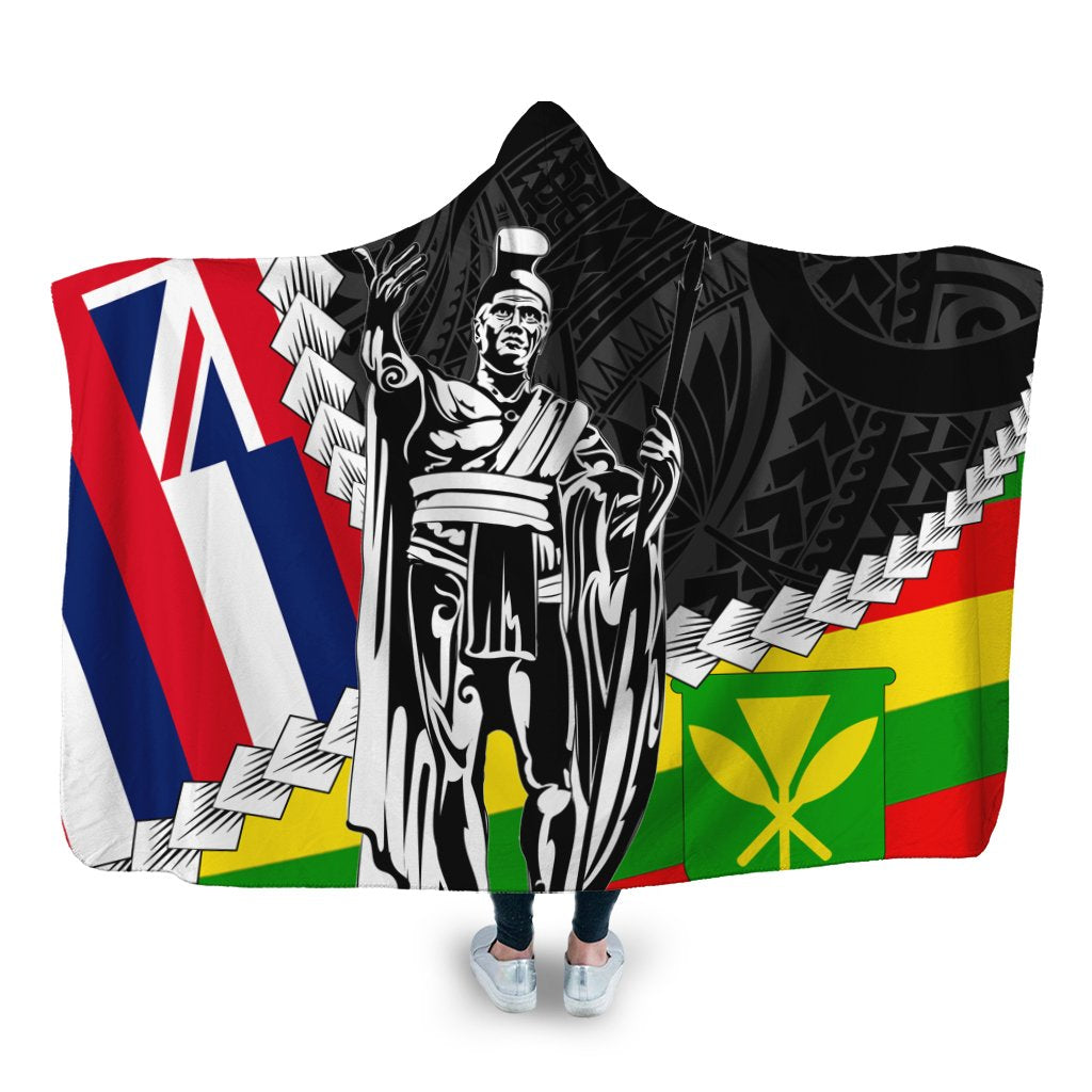 Hawaii Two Flag Kanaka Maoli King Polynesian Hooded Blanket - AH Hooded Blanket White - Polynesian Pride