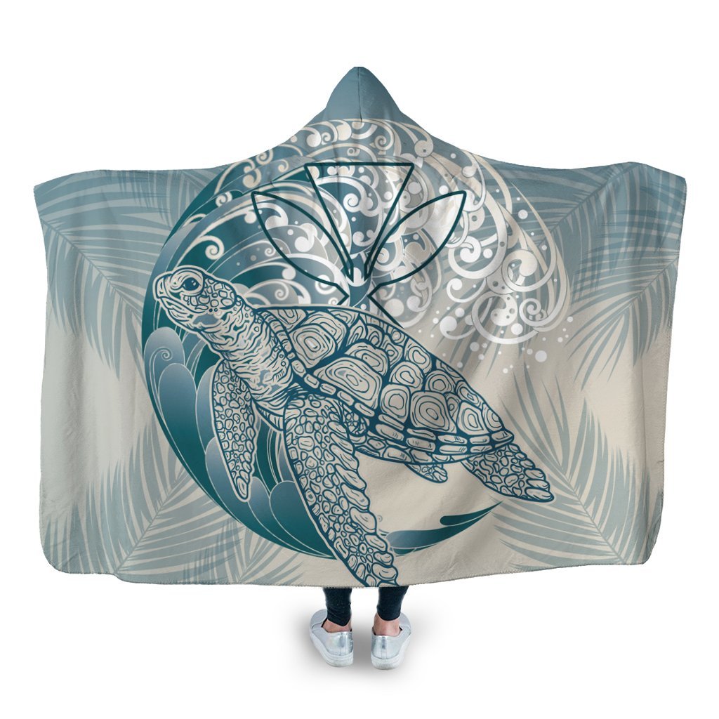 Hawaii Wave Kanaka Turtle Hooded Blanket - AH Hooded Blanket White - Polynesian Pride