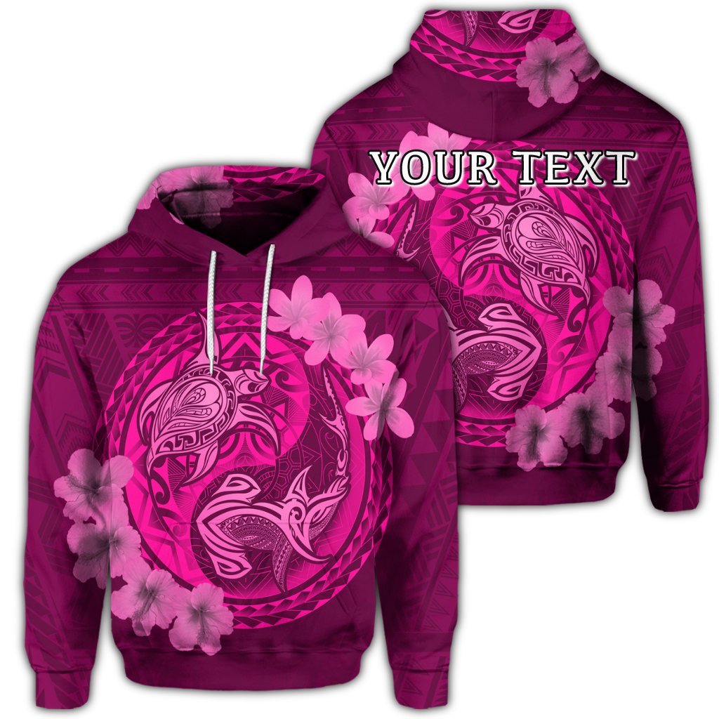 Custom Hawaii Yin Yang Turtle Shark Hibiscus Plumeria Hoodie Pink Unisex Art - Polynesian Pride