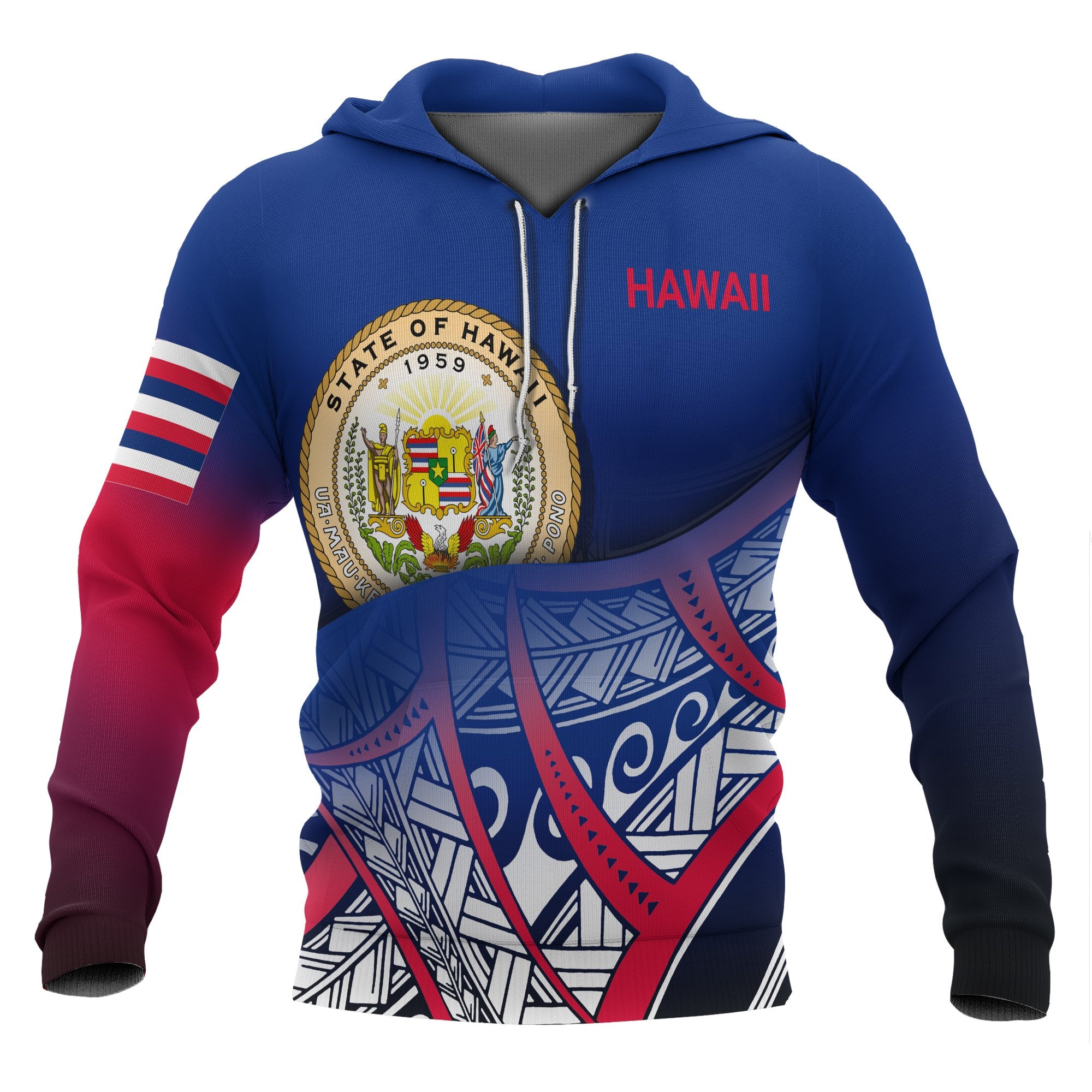 Hawaii Coat of rms Hoodie Polynesian Pattern Unisex Blue - Polynesian Pride