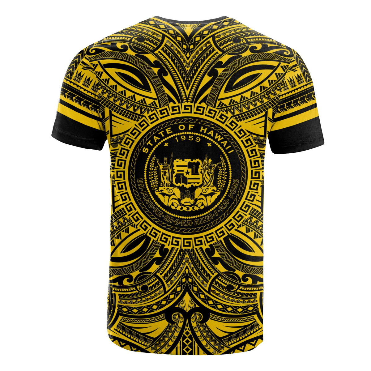 Hawaii T Shirt Hawaii Coat of Arms Polynesian Gold Black - Polynesian Pride