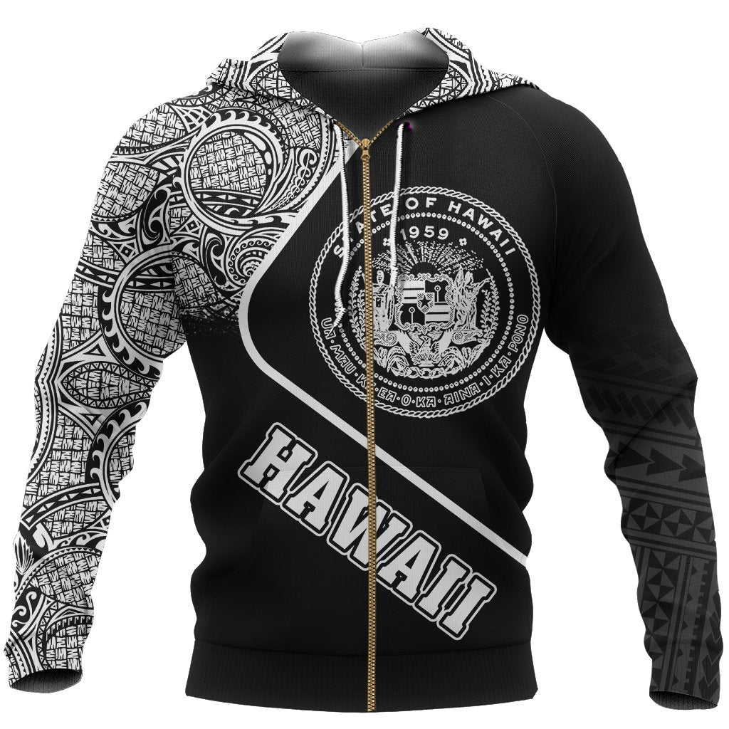 Hawaii Coat of Arms Polynesian Zip up Hoodie White Pride Unisex White - Polynesian Pride