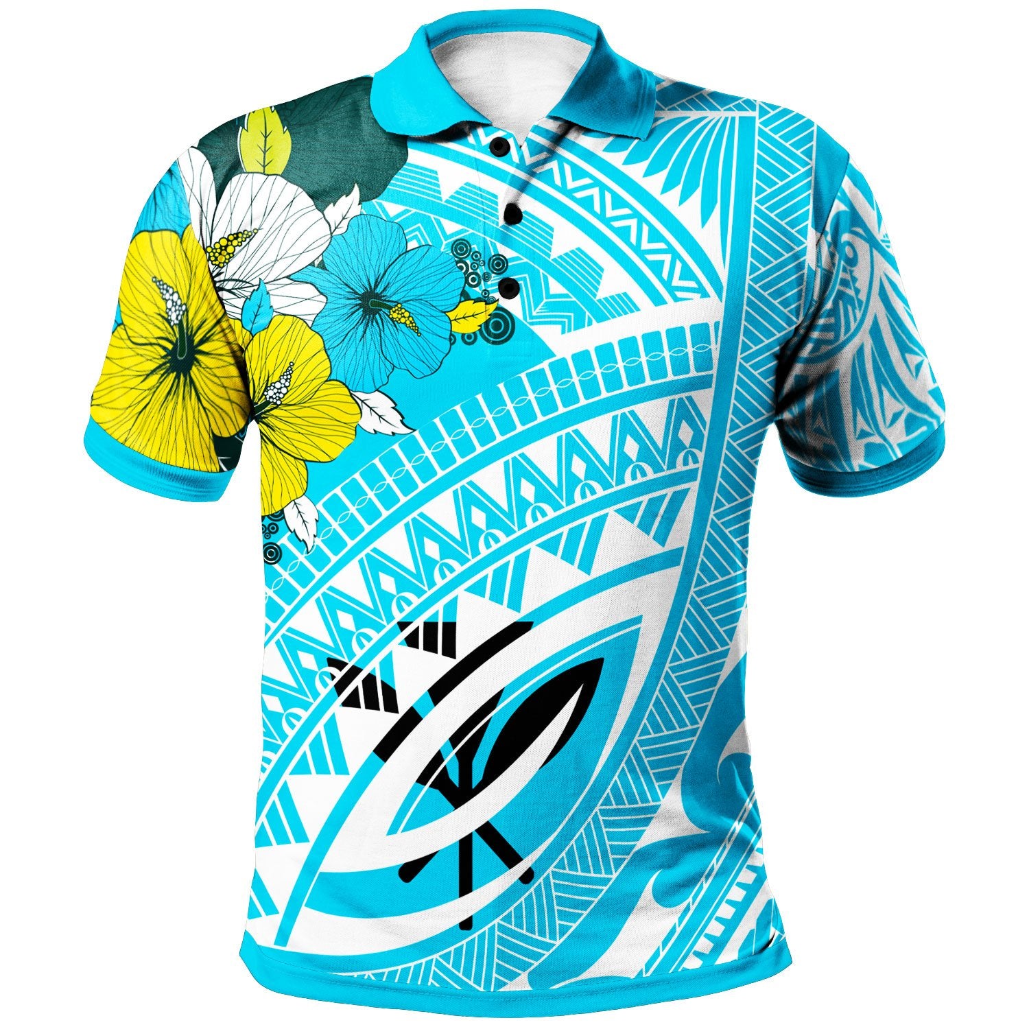 Hawaii Polo Shirt Polynesian Pattern Aquamarine Stone Color Unisex Blue - Polynesian Pride