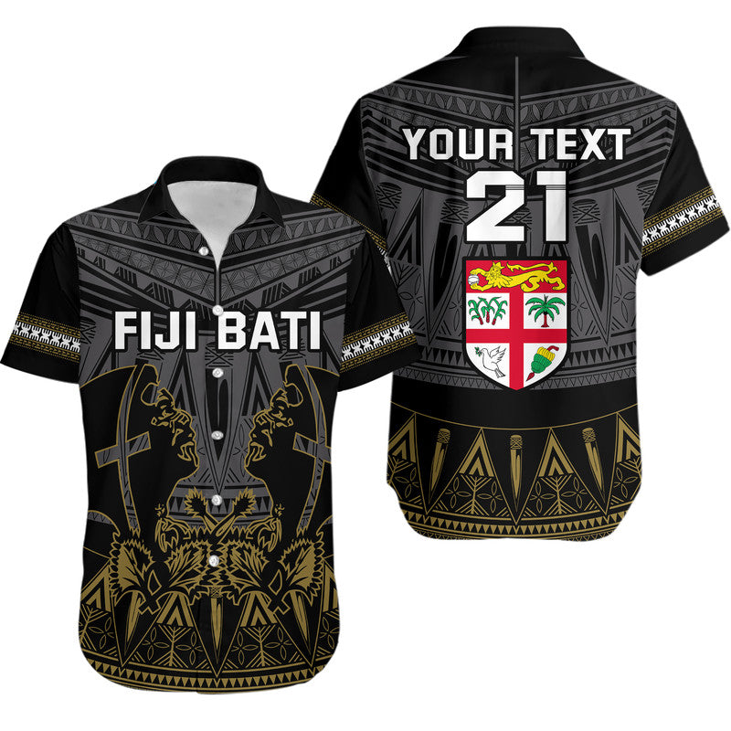 (Custom Personalised) Fiji Rugby Bati Hawaiian Shirt Fijian Coat Of Arms Tapa Pattern LT9 Unisex Black - Polynesian Pride