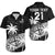 (Custom Text And Number) Fiji Rugby Sevens Hawaiian Shirt Tapa Palm Tree and Fijian Coat of Arms LT9 Blue - Polynesian Pride