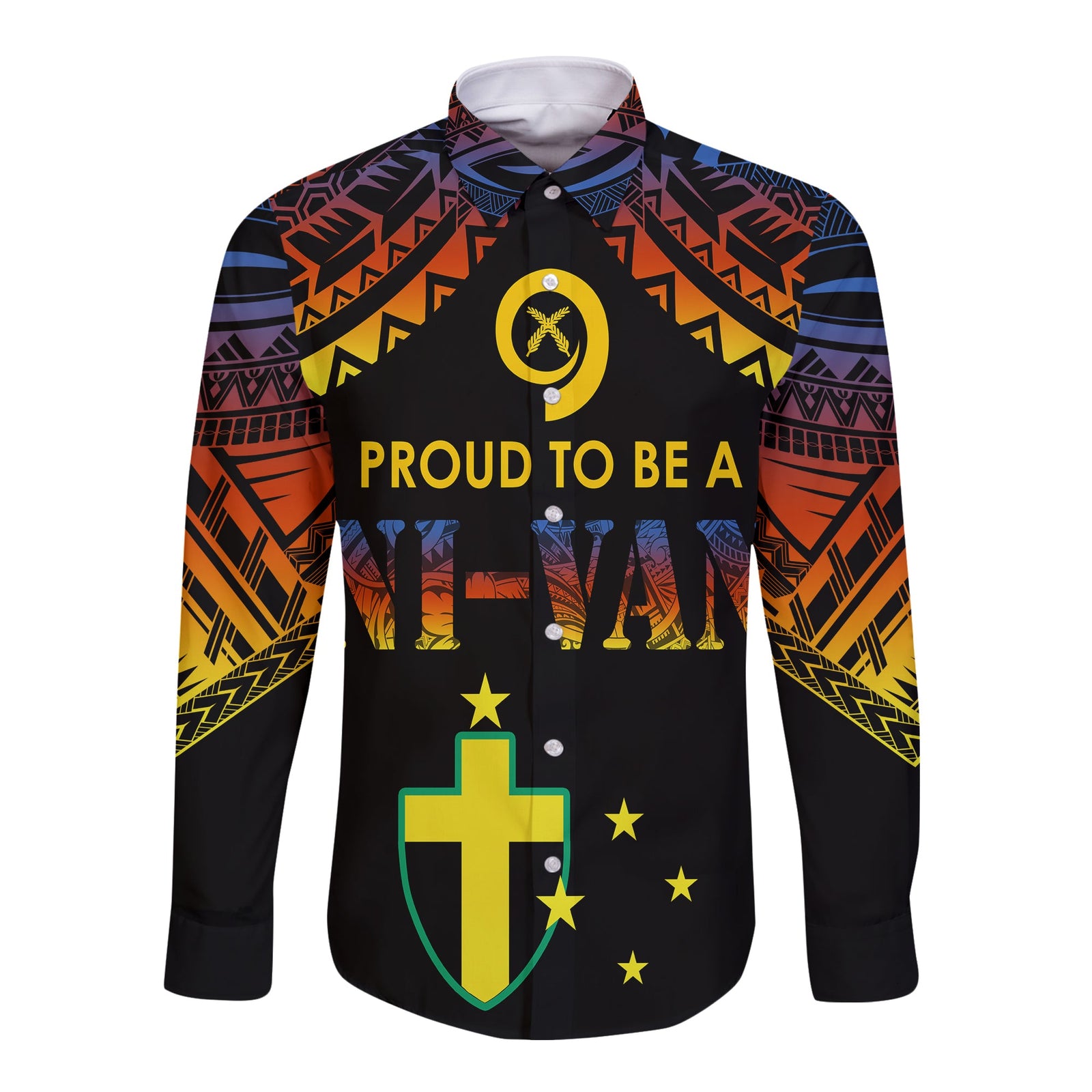 Vanuatu Proud To Be A Ni-Van - Polynesian Pattern Long Sleeves Button Shirt - Tafea Province LT7 Unisex Black - Polynesian Pride