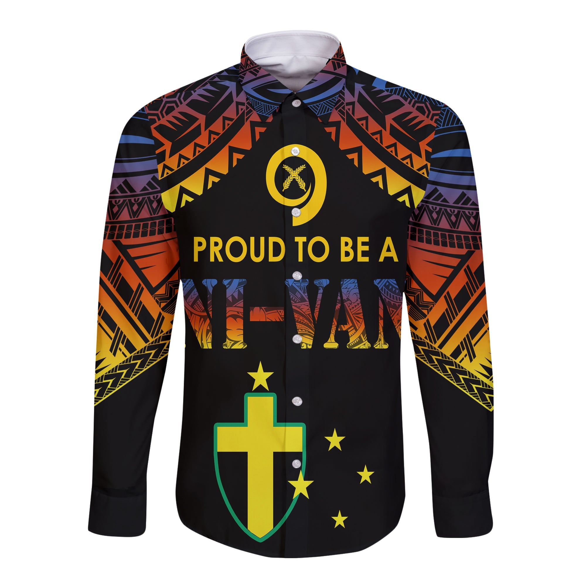 Vanuatu Proud To Be A Ni-Van - Polynesian Pattern Long Sleeves Button Shirt - Tafea Province LT7 Unisex Black - Polynesian Pride