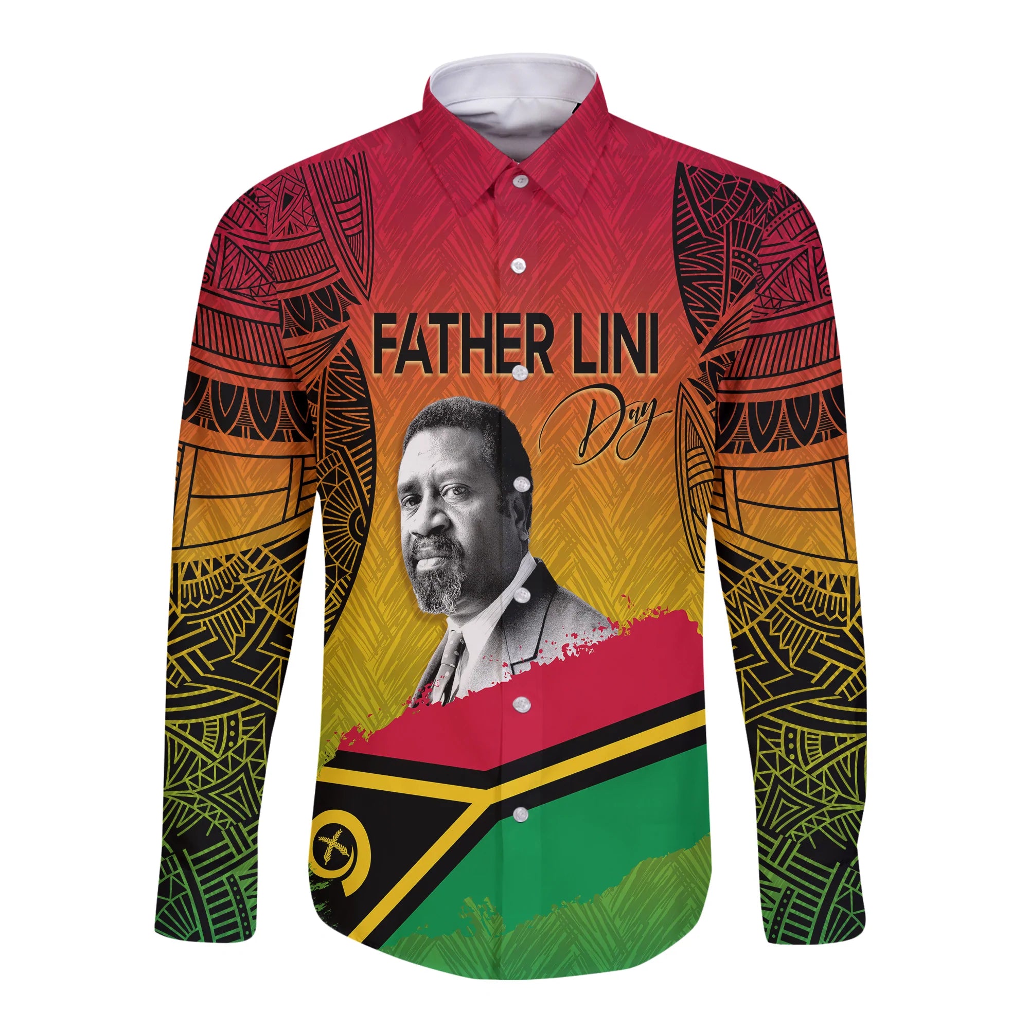 Vanuatu Father Lini Quote Long Sleeves Button Shirt Flag Style - Black LT7 Unisex Art - Polynesian Pride