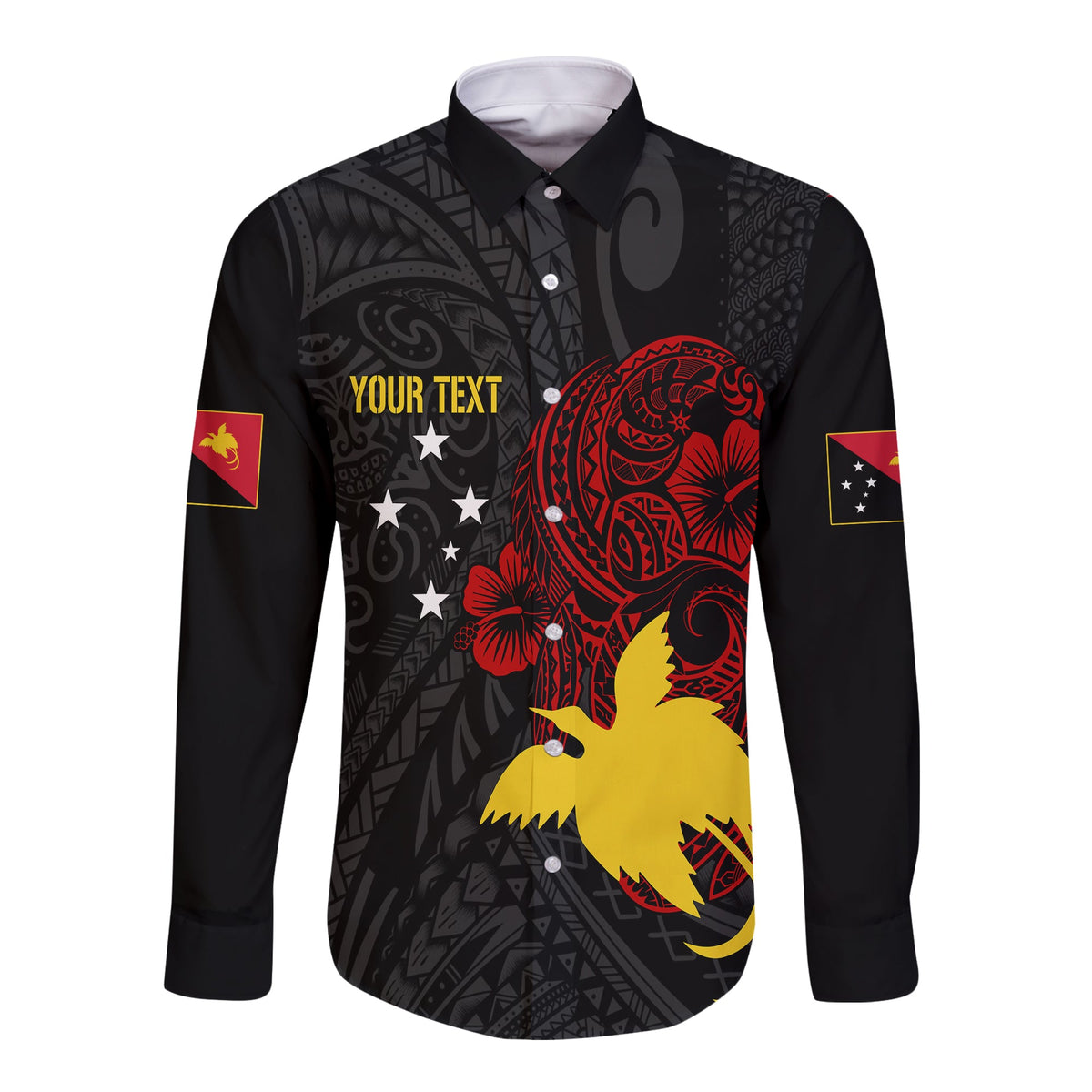 Personalised Papua New Guinea 49th Independence Long Sleeves Button Shirt Tribal Turtle LT7 Unisex Black - Polynesian Pride
