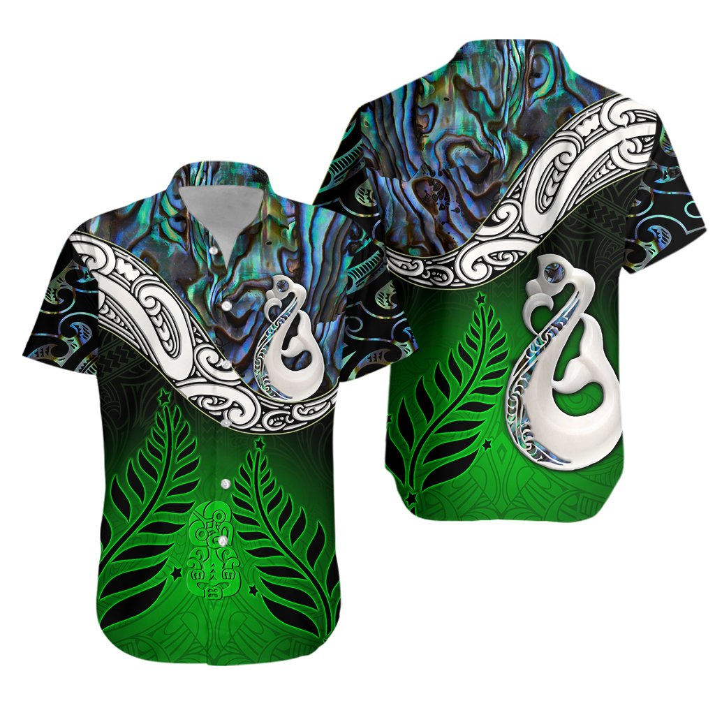 New Zealand Maori Hawaiian Shirt - Manaia Paua Shell Glitter Green LT4 Unisex Green - Polynesian Pride