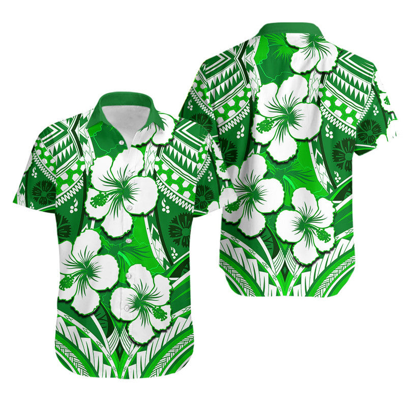 Hibiscus Hawaiian Shirt Fiji Patterns Green LT6 Unisex Green - Polynesian Pride