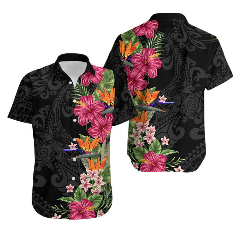 Hawaiian Flower Pattern Mix with Polynesian Design High Waist