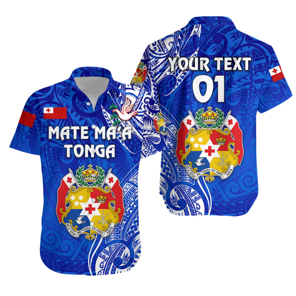 (Custom Personalised) Tonga Coat Of Arms Hawaiian Shirt Simple Vibes - Blue, Custom Text And Number LT8 Unisex Blue - Polynesian Pride