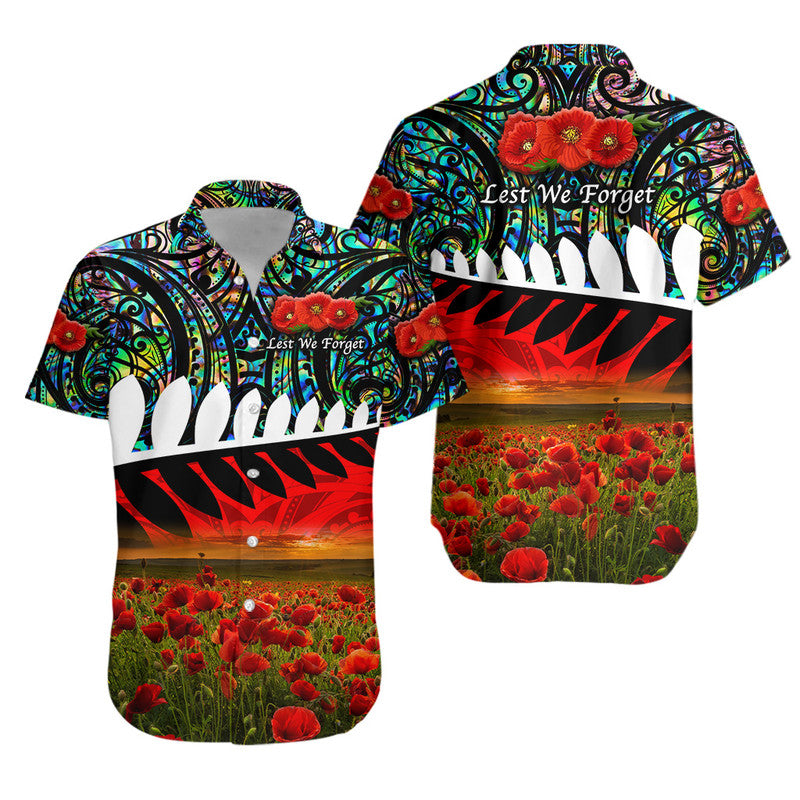 New Zealand Maori ANZAC Hawaiian Shirt Poppy Vibes - Paua Shell LT8 Unisex Green - Polynesian Pride