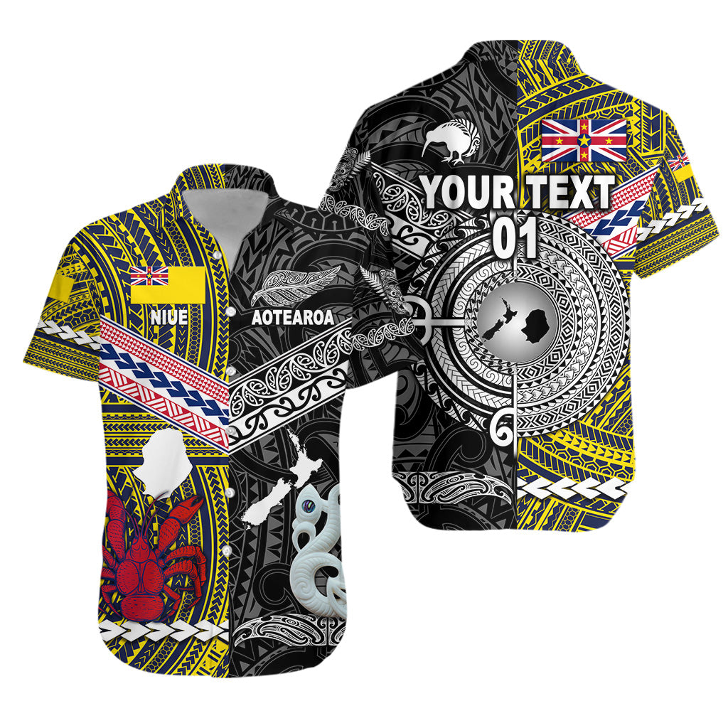 (Custom Personalised) New Zealand Maori Aotearoa And Niue Together Hawaiian Shirt - Black, Custom Text And Number LT8 Unisex Yellow - Polynesian Pride