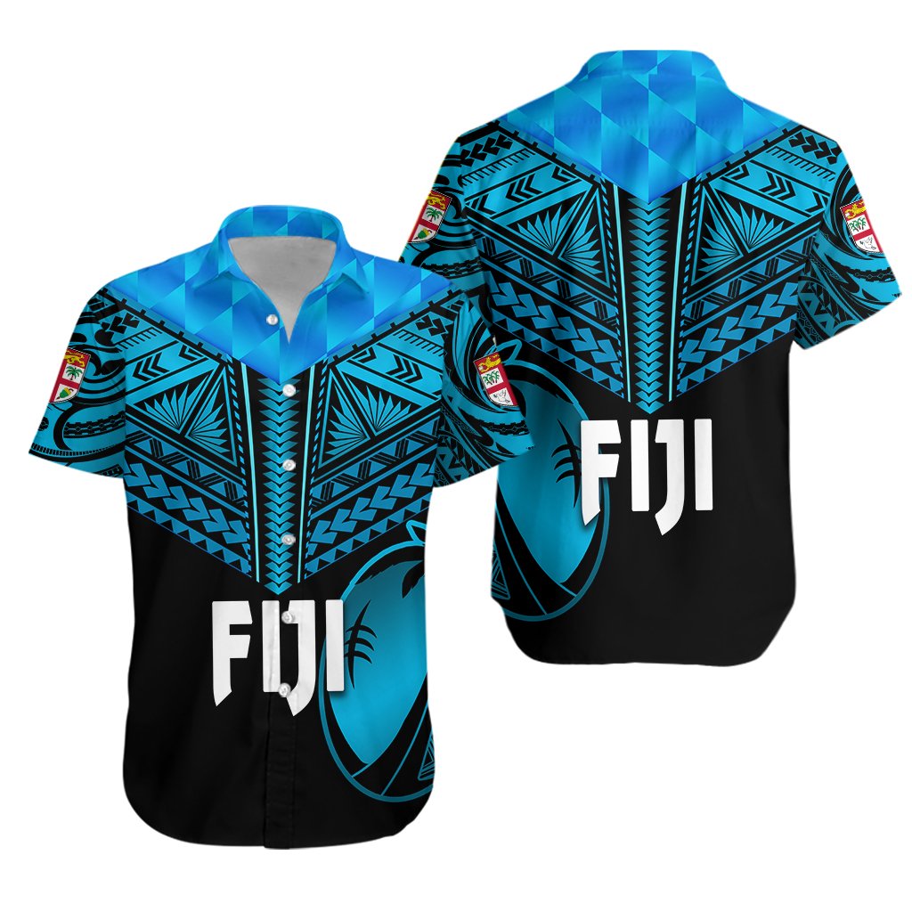 Fiji Rugby Hawaiian Shirt Coconut Sporty Vibes - Black Unisex Black - Polynesian Pride