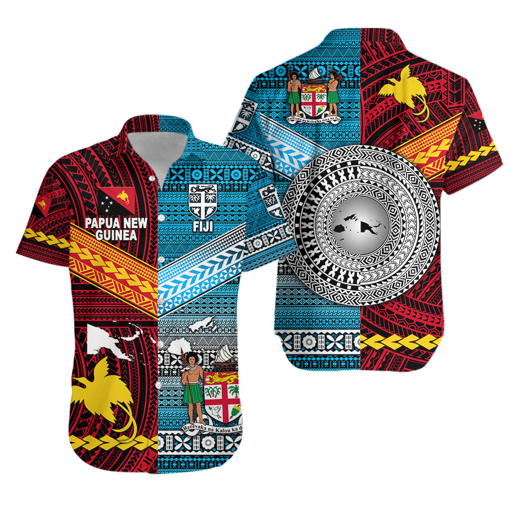 Papua New Guinea Polynesian And Fiji Tapa Together Hawaiian Shirt - Bright Color LT8 Unisex Red - Polynesian Pride