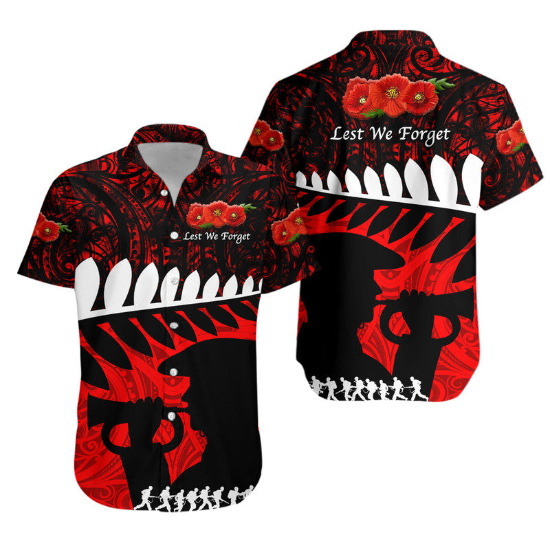 New Zealand Maori ANZAC Hawaiian Shirt Remembrance Soldier - Red LT8 Unisex Red - Polynesian Pride