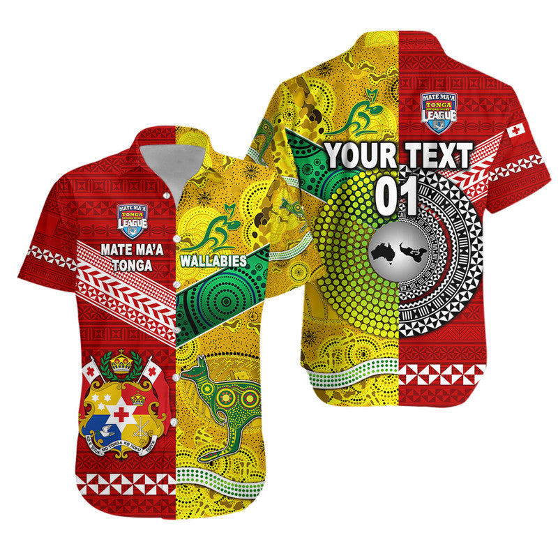 (Custom Personalised) Mate Ma'a Tonga Ngatu And Australia Wallabies Aboriginal Hawaiian Shirt Rugby Together LT8 Kid - Polynesian Pride