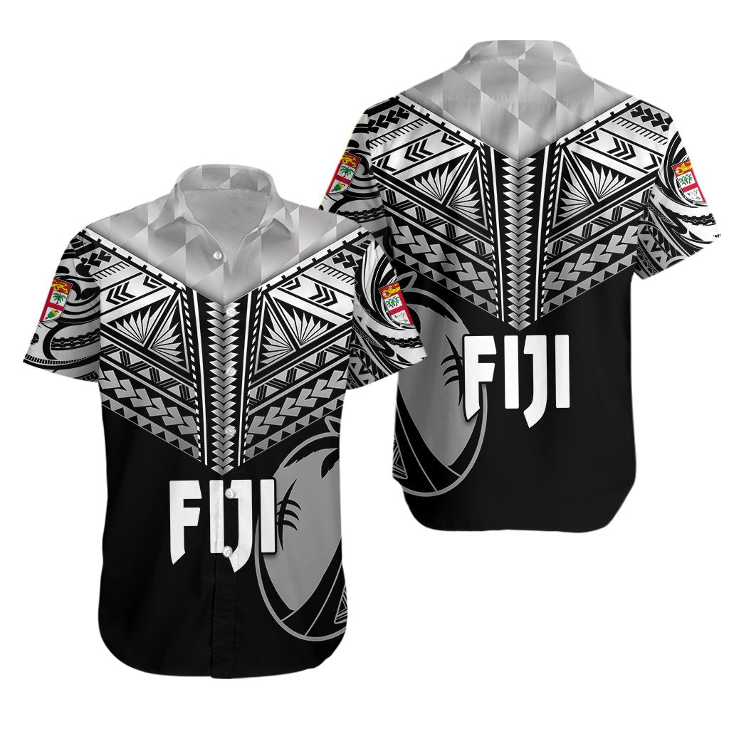 Fiji Rugby Hawaiian Shirt Coconut Sporty Vibes - Full Black Unisex Black - Polynesian Pride