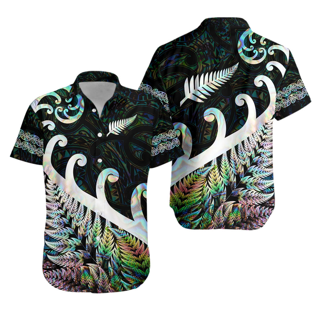 New Zealand Rugby Maori Hawaiian Shirt Silver Fern Koru Vibes - Paua Shell LT8 Green - Polynesian Pride