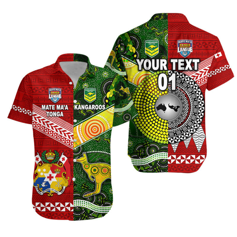 (Custom Personalised) Mate Ma'a Tonga Ngatu And Australia Kangaroos Aboriginal Hawaiian Shirt Rugby Together LT8 Kid - Polynesian Pride