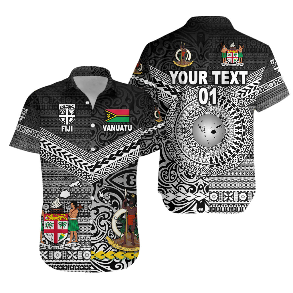 (Custom Personalised) Vanuatu And Fiji Hawaiian Shirt Together - Black, Custom Text And Number LT8 Unisex Black - Polynesian Pride